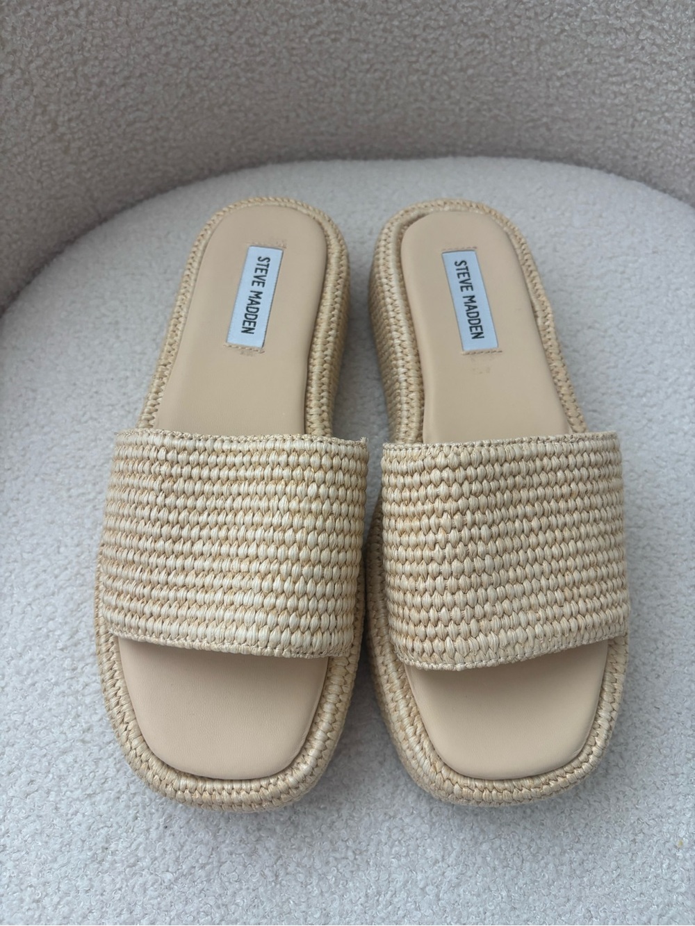 Steve Madden Women's Beige Woven Slide Sandals